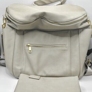 Fawn Design Cream Leather Diaper Bag with Gold Hardware